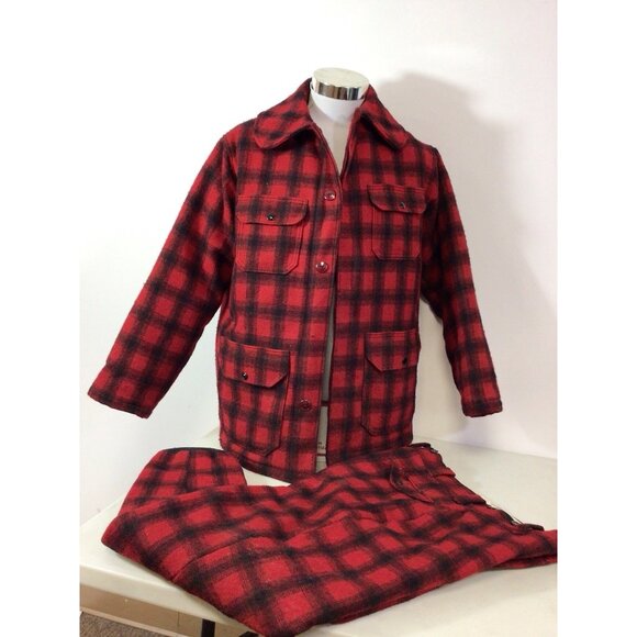 Woolrich Plaid Wool Mackinaw Cruiser Hunting Coat Jacket & Pants Mens Medium - Picture 1 of 8